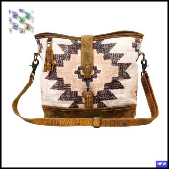 Canvas Shoulder Bag with Leather Accents Boho Western Sling Purse Handcrafted